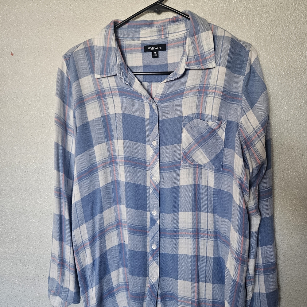 Well Worn Blue and White Plaid Shirt